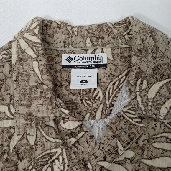 COLUMBIA Men's Brown Hawiian Leaf Design Button Front Shirt Size Medium - Picture 5 of 10